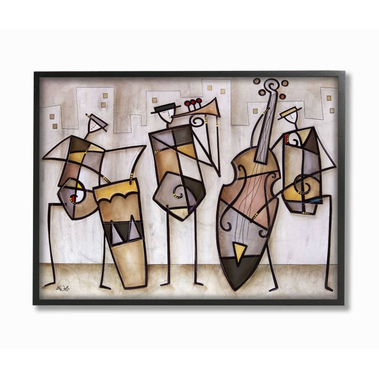 Stupell Industries Musical Trio Abstract Modern Painting Black Framed Wall Art